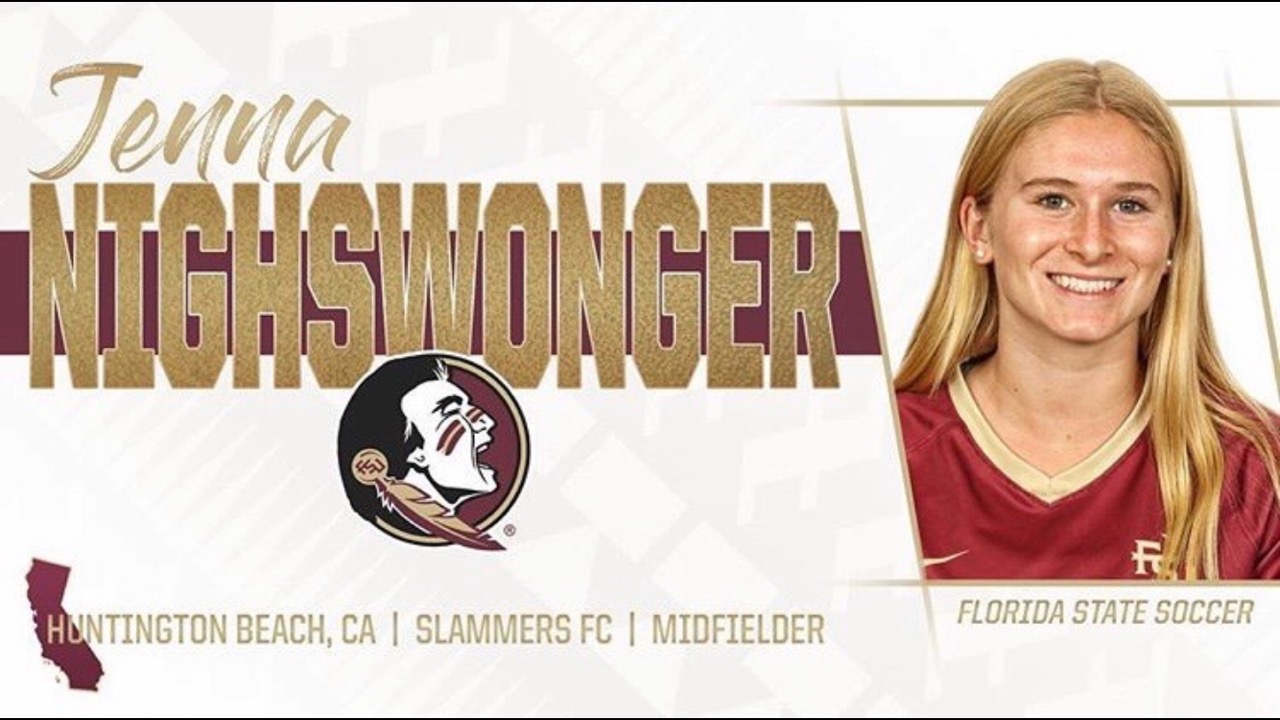 publicity tile for Slammers FC alum Jenna Nighswonger at Florida State soccer